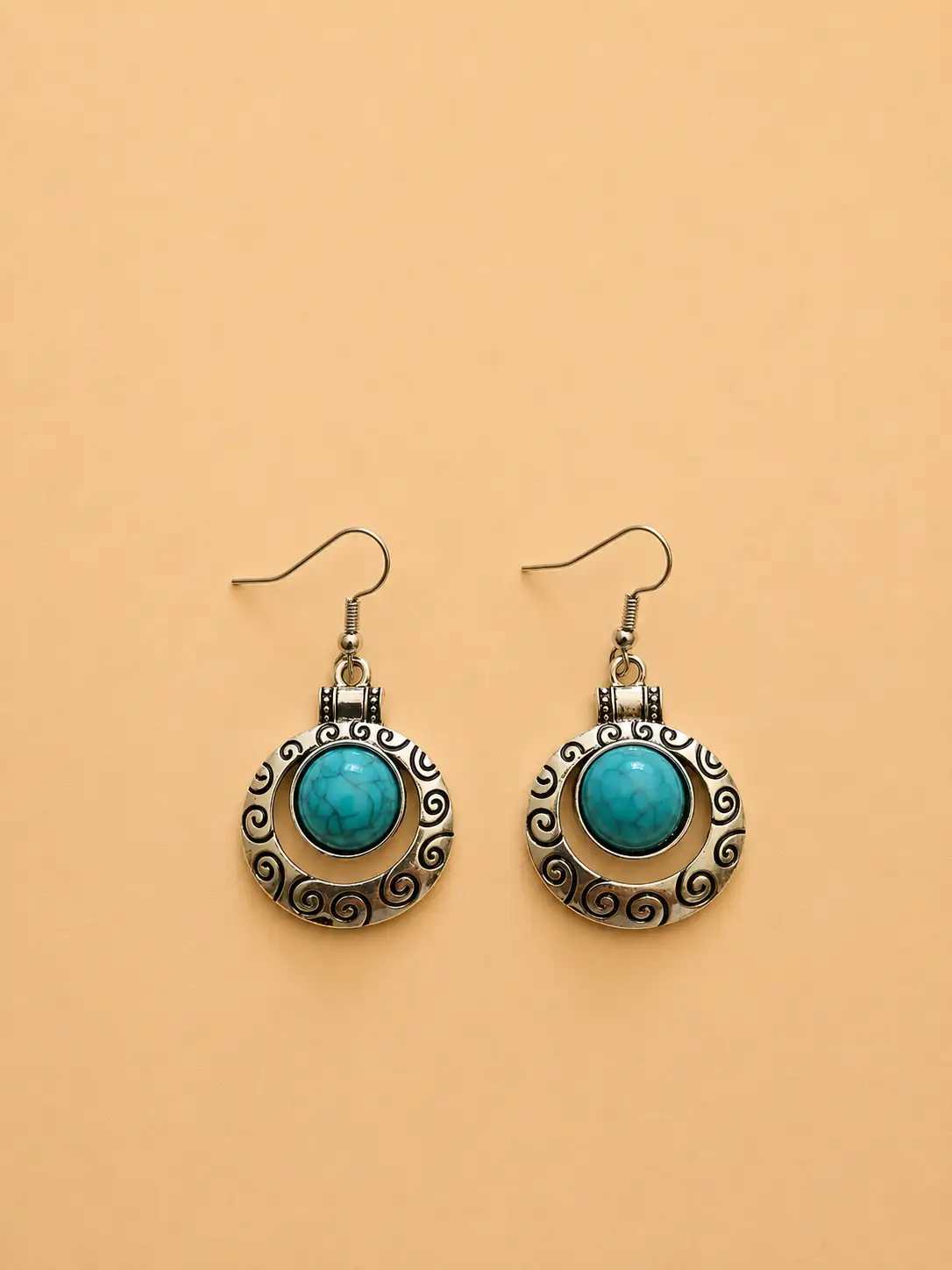 boucle d'oreil argent ronde avec perle bleu marbré