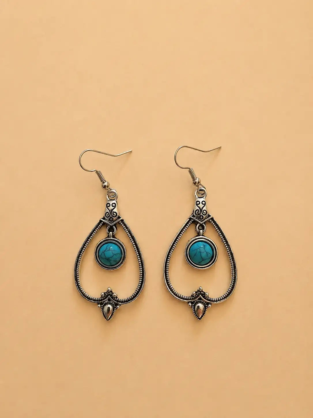 boucle d'oreil argent goutte d'eau perle bleu marbré