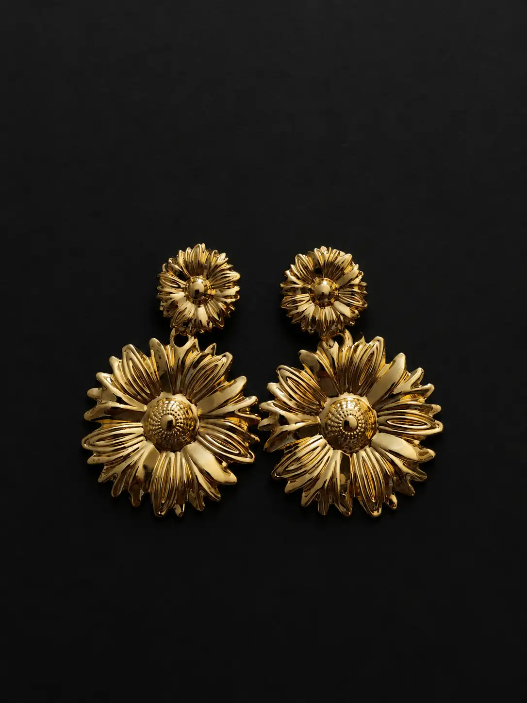 boucle d'oreil tournesol doré pendante